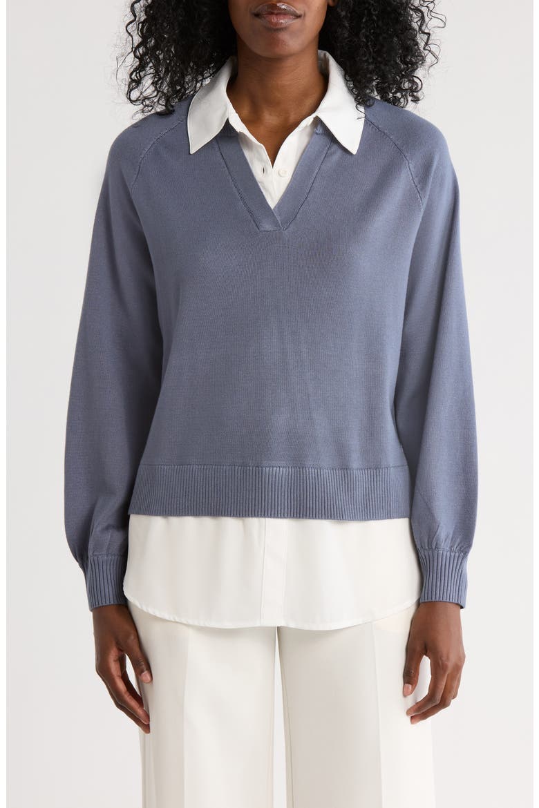 Mixed Media Sweater, Main, color, DUSTY BLUE/ IVORY