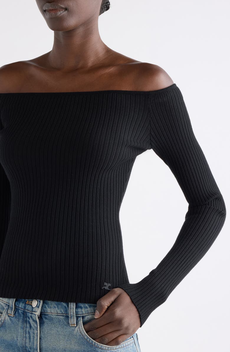 Courrèges Off the Shoulder Rib Top, Alternate, color, Black