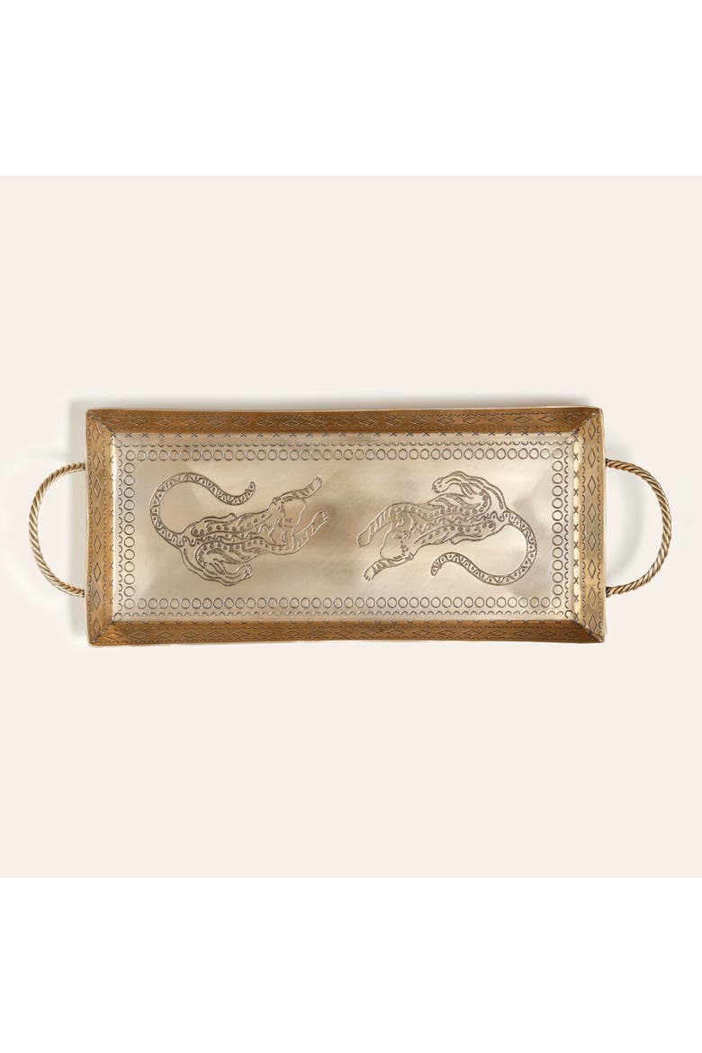 Nanpur Patterned Handle Metal Decorative Tray 16X7X2 In, Alternate, color, Gold