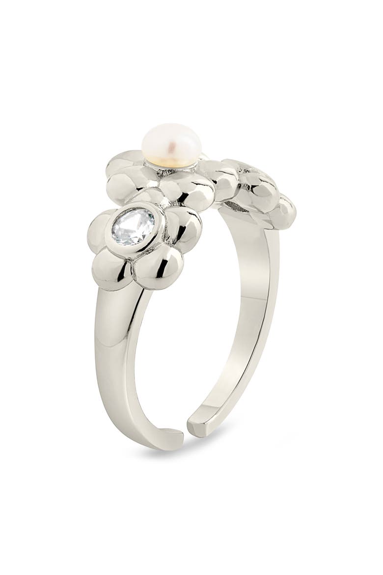 June Imitation Pearl & Cubic Zirconia Open Band Ring, Alternate, color, SILVER