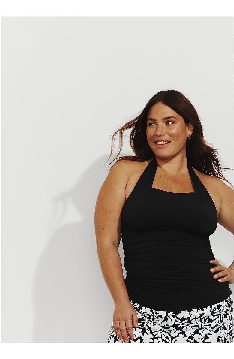 Lands' End Plus Size Long Chlorine Resistant Square Neck Halter Tankini Swimsuit Top, Main, color, 