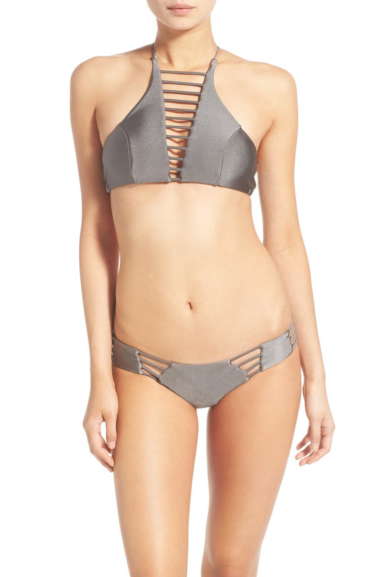 'Luna Lux' High Neck Bikini Top, Alternate, color, PEWTER