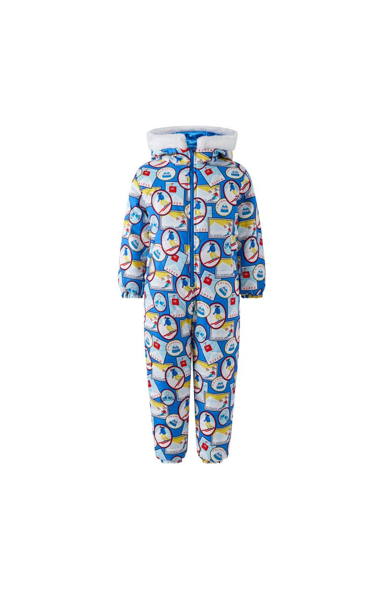 Rachel Riley Ski Travel Printed Snowsuit, Main, color, Blue