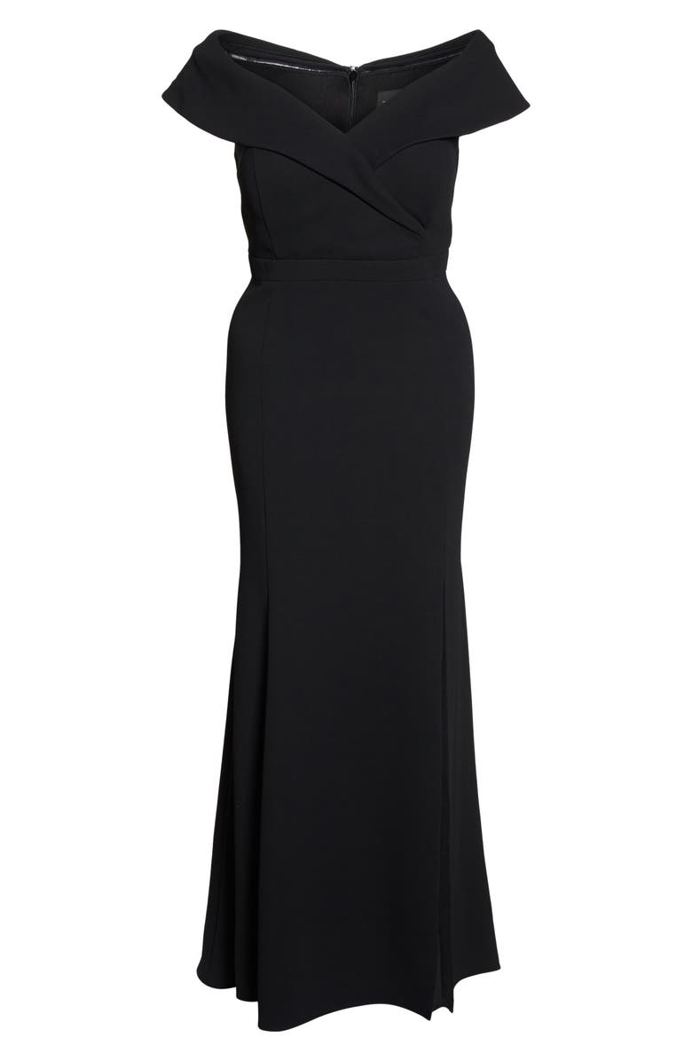 Xscape Evenings Xscape Off the Shoulder Front Slit Crepe Dress, Alternate, color,