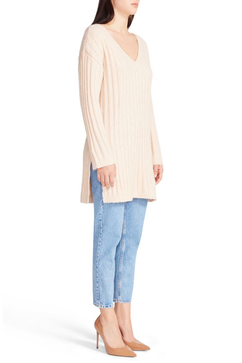 Big Deal V-Neck Rib Sweater Dress, Alternate, color, CAMEL
