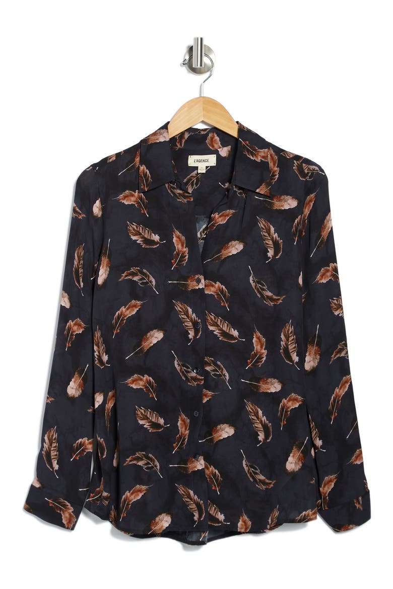 Collared Nina Long Sleeve Blouse, Alternate, color, MIDNIGHT MULTI FEATHERS