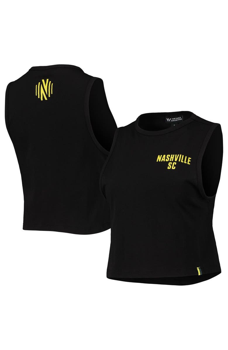 THE WILD COLLECTIVE Women's The Wild Collective Black Nashville SC Crop Muscle Tri-Blend Tank Top, Main, color, 