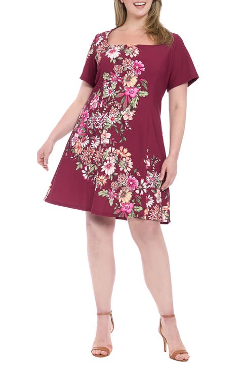 Floral Short Sleeve Fit & Flare Dress (Plus)