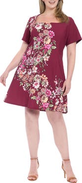 London Times Floral Short Sleeve Fit & Flare Dress