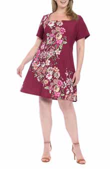 London Times Floral Short Sleeve Fit & Flare Dress