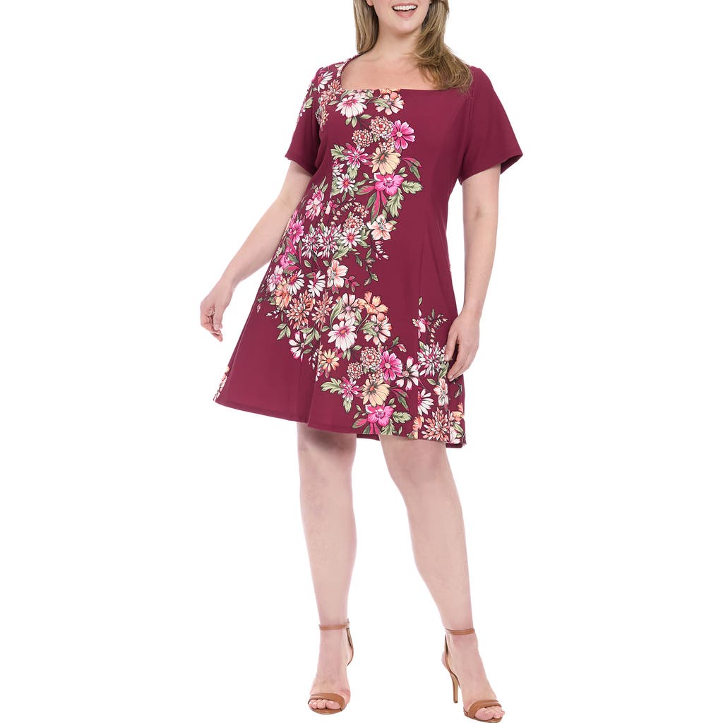London Times Floral Short Sleeve Fit & Flare Dress