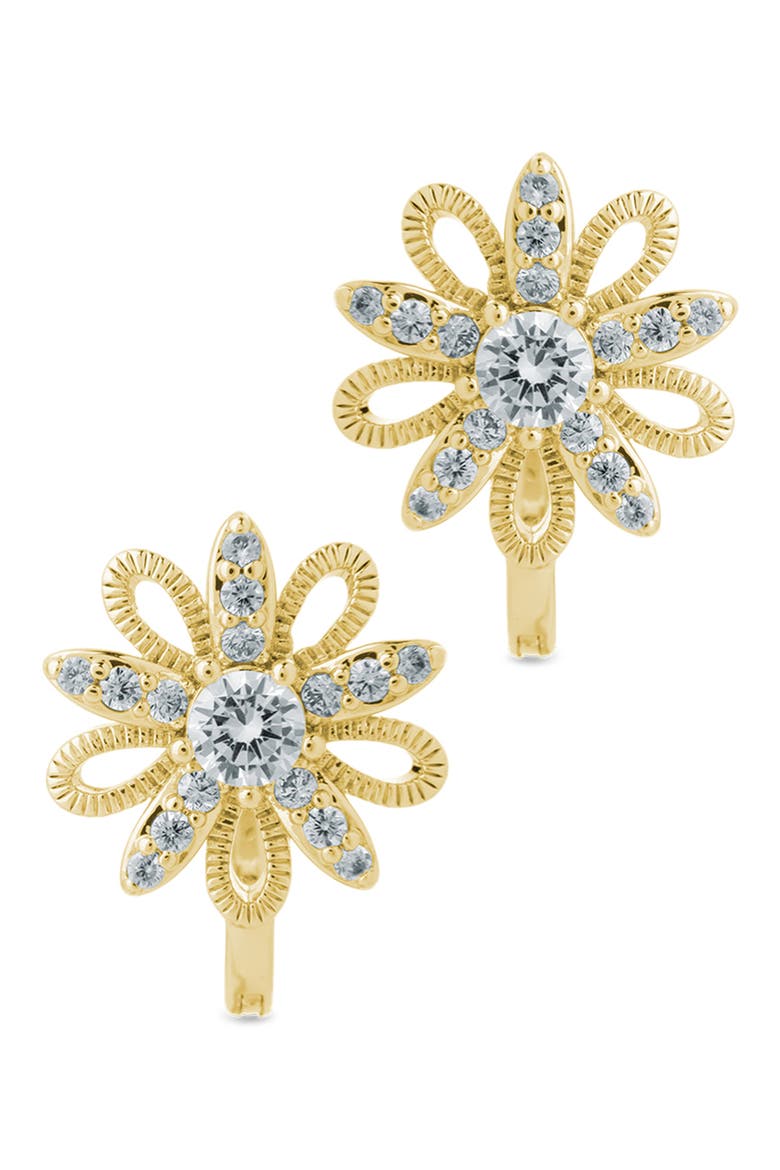 Ivana Cubic Zirconia Flower Huggie Hoop Earrings, Alternate, color, GOLD