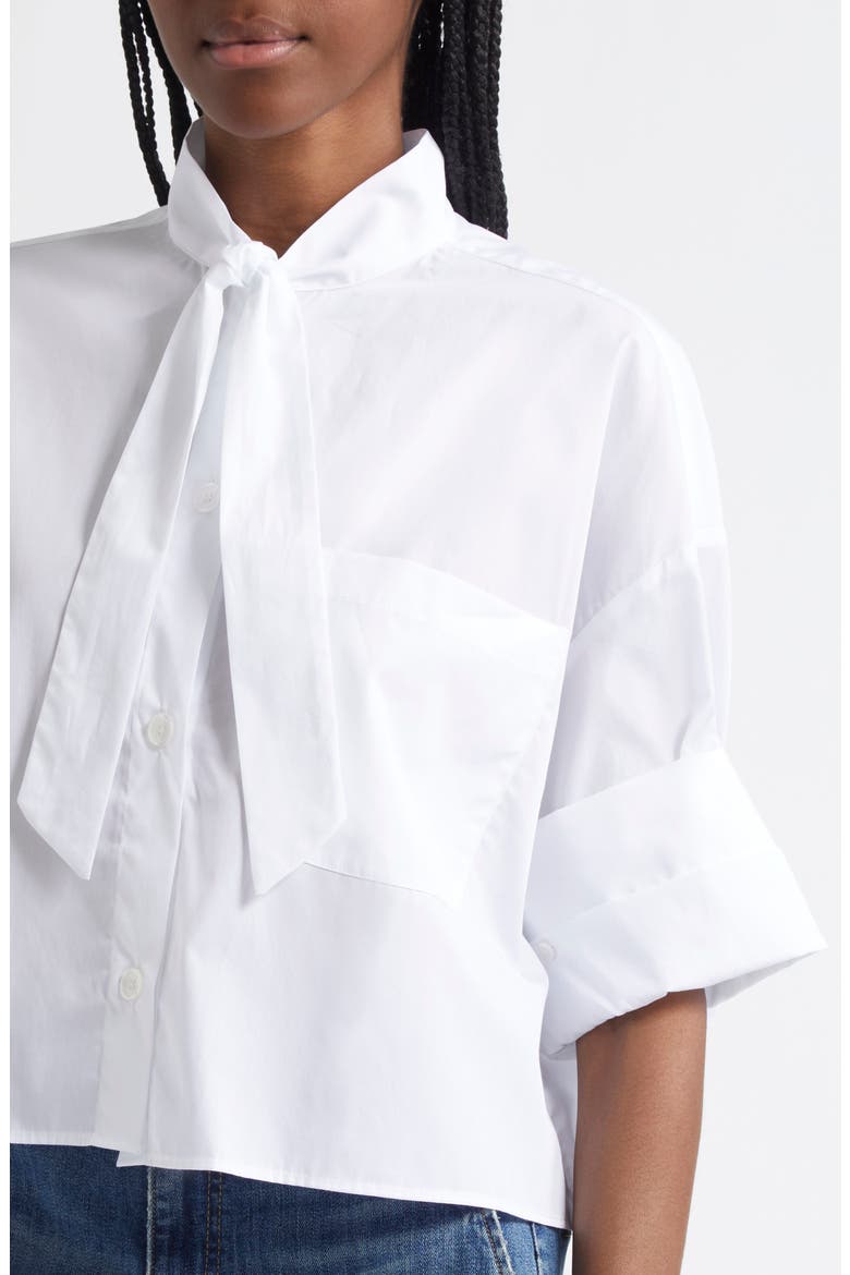 Next Ex Tie Neck Crop Shirt, Alternate, color, WHITE
