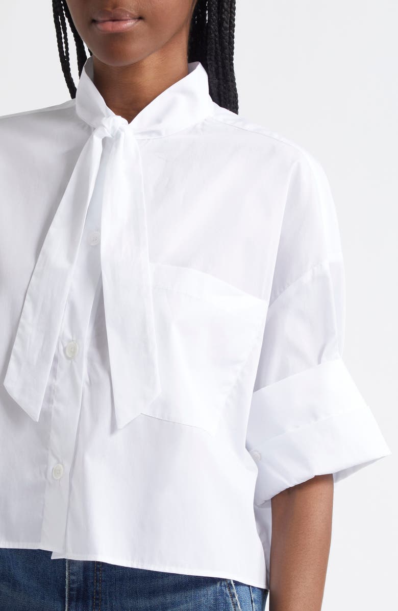 TWP Next Ex Tie Neck Crop Shirt, Alternate, color, White