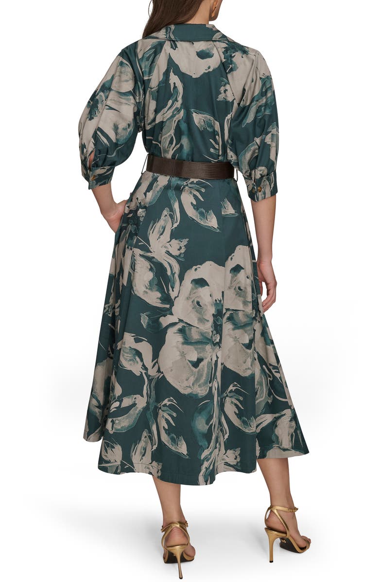 Donna Karan New York Abstract Floral Belted Midi Shirtdress, Alternate, color, Hudson/Weathered Sage Multi