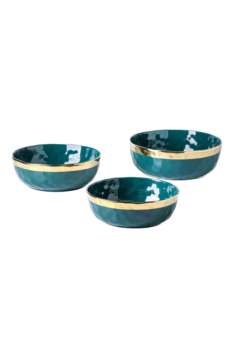 Stone Lain Florian Porcelain 3-Piece Serving Bowl Set, Main, color, Green
