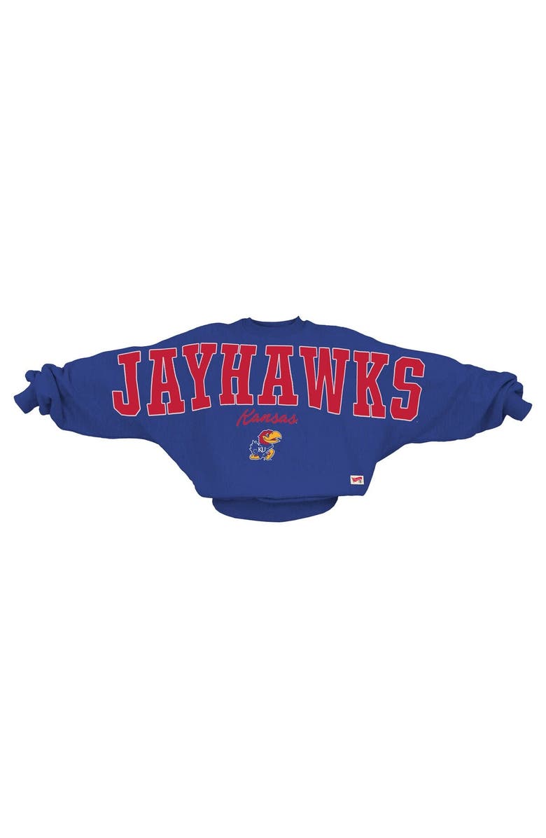 PRESSBOX Women
s Pressbox  Royal Kansas Jayhawks Flannigan Oversized Dolman Pullover Sweatshirt, Main, color, Royal