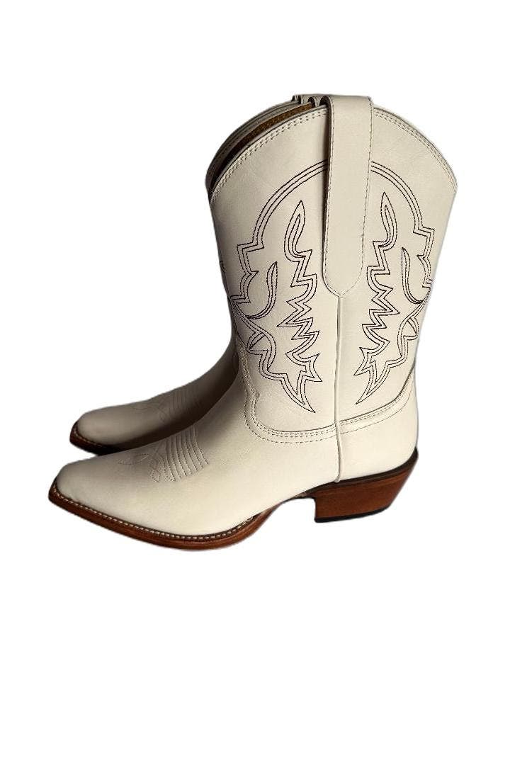 Malibu Beach Women's Premium Western Leather Boots Michelle, Alternate, color, White