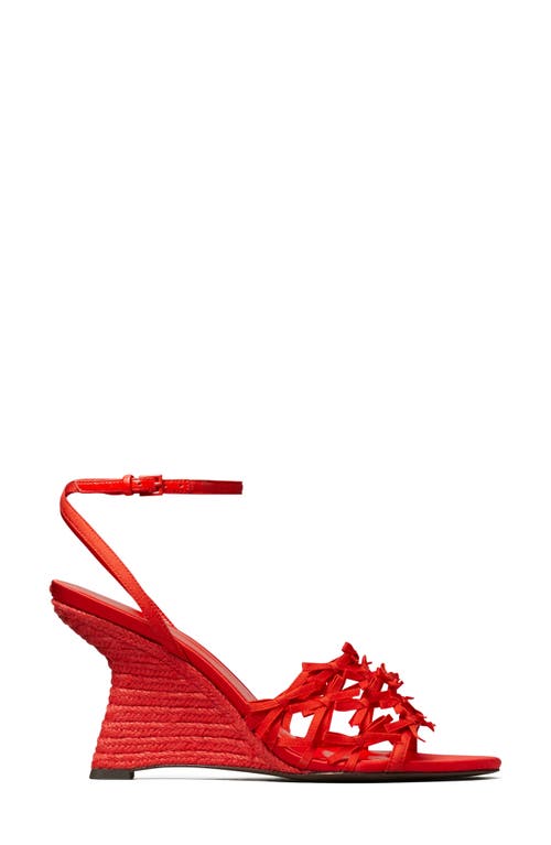 Tory Burch Mini Bow Espadrille Ankle Strap Wedge Sandal In Red