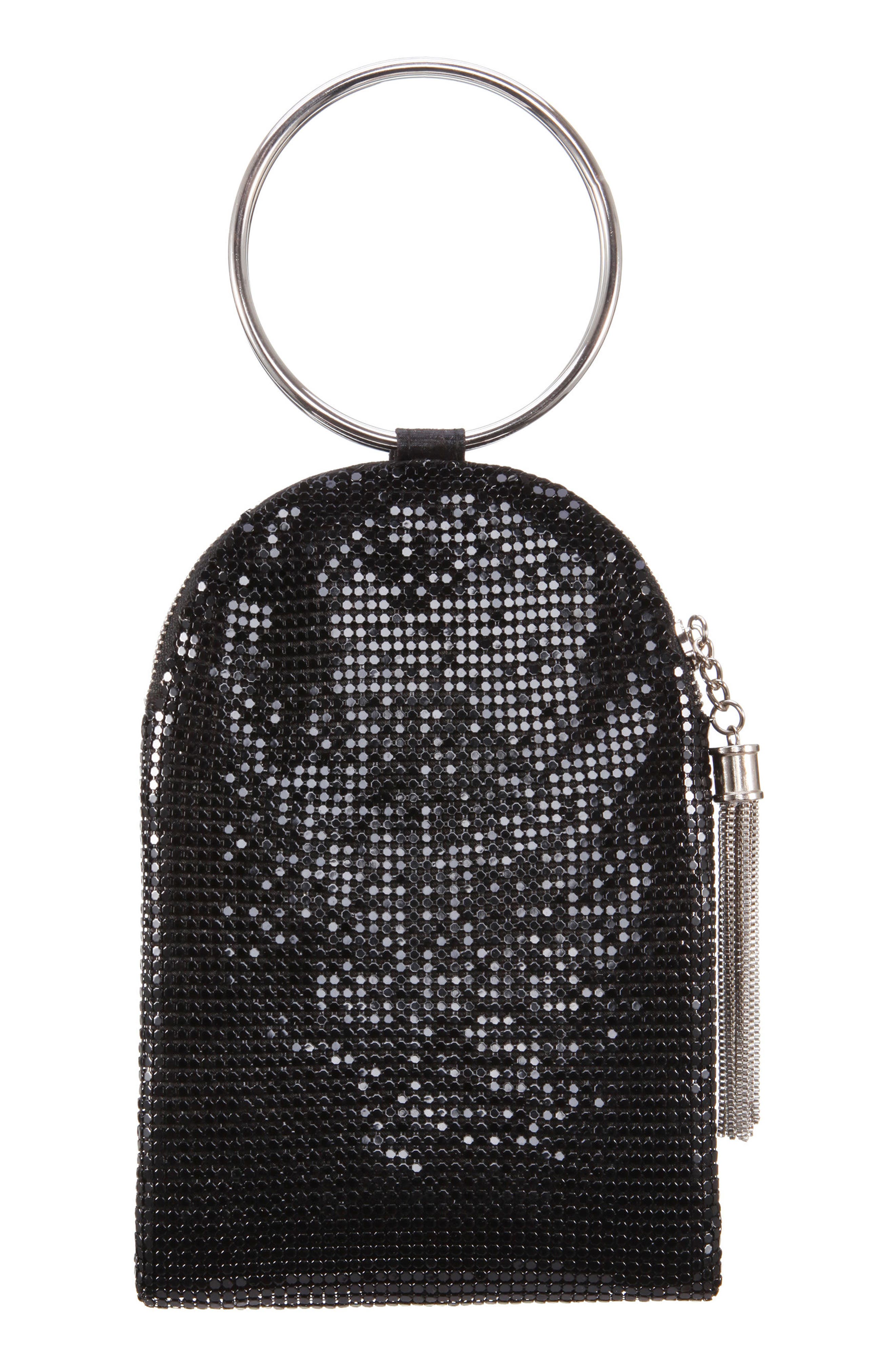 Metallic Mesh Handbag, Main, color, BLACK