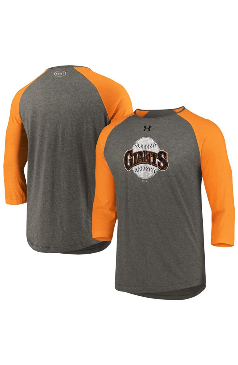 Under Armour Men's Under Armour Gray/Orange San Francisco Giants Cooperstown Collection Tri-Blend 3/4-Sleeve Raglan Performance T-Shirt, Main, color, 