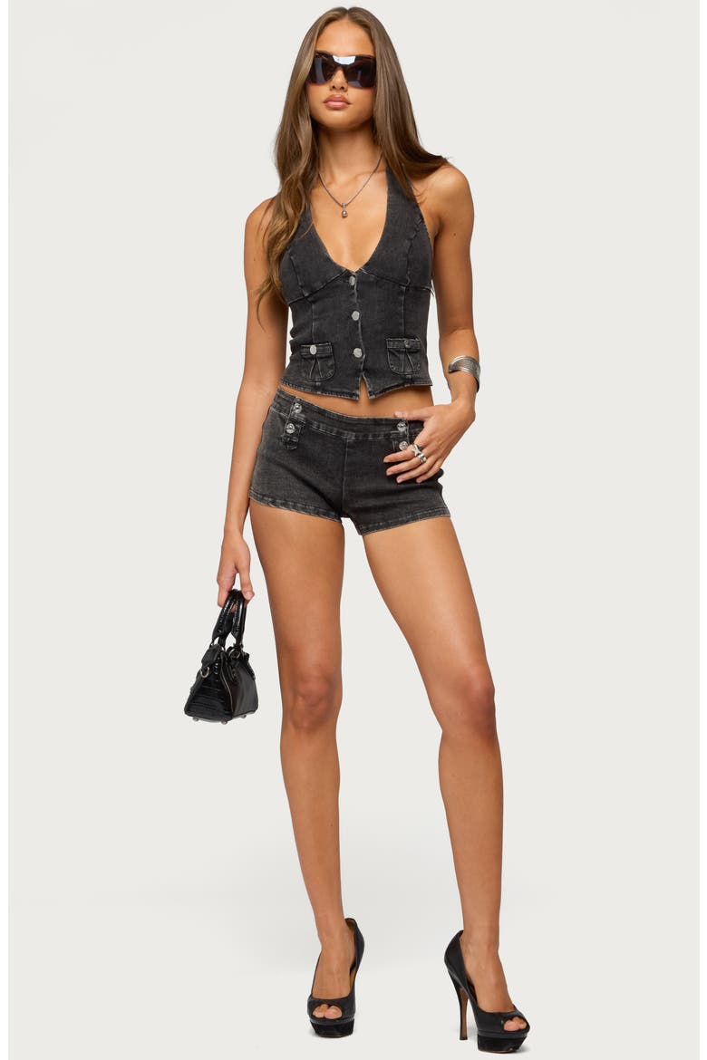 Sashe Denim Halter Top, Alternate, color, BLACK-WASHED