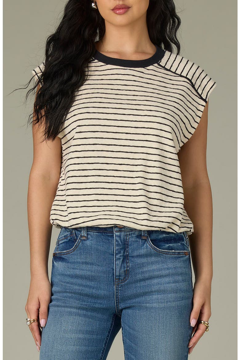 Stripe Scoop Neck Knit Top, Main, color, IVORY/ BLACK