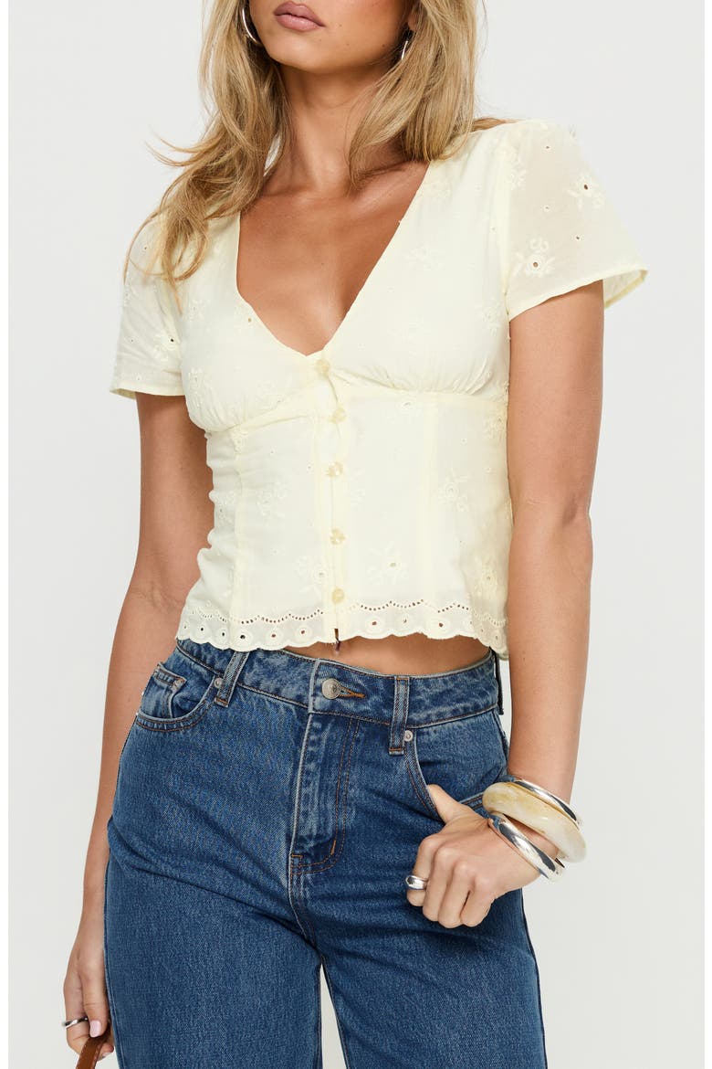 Isolda Embroidered Button-Up Top, Main, color, LEMON