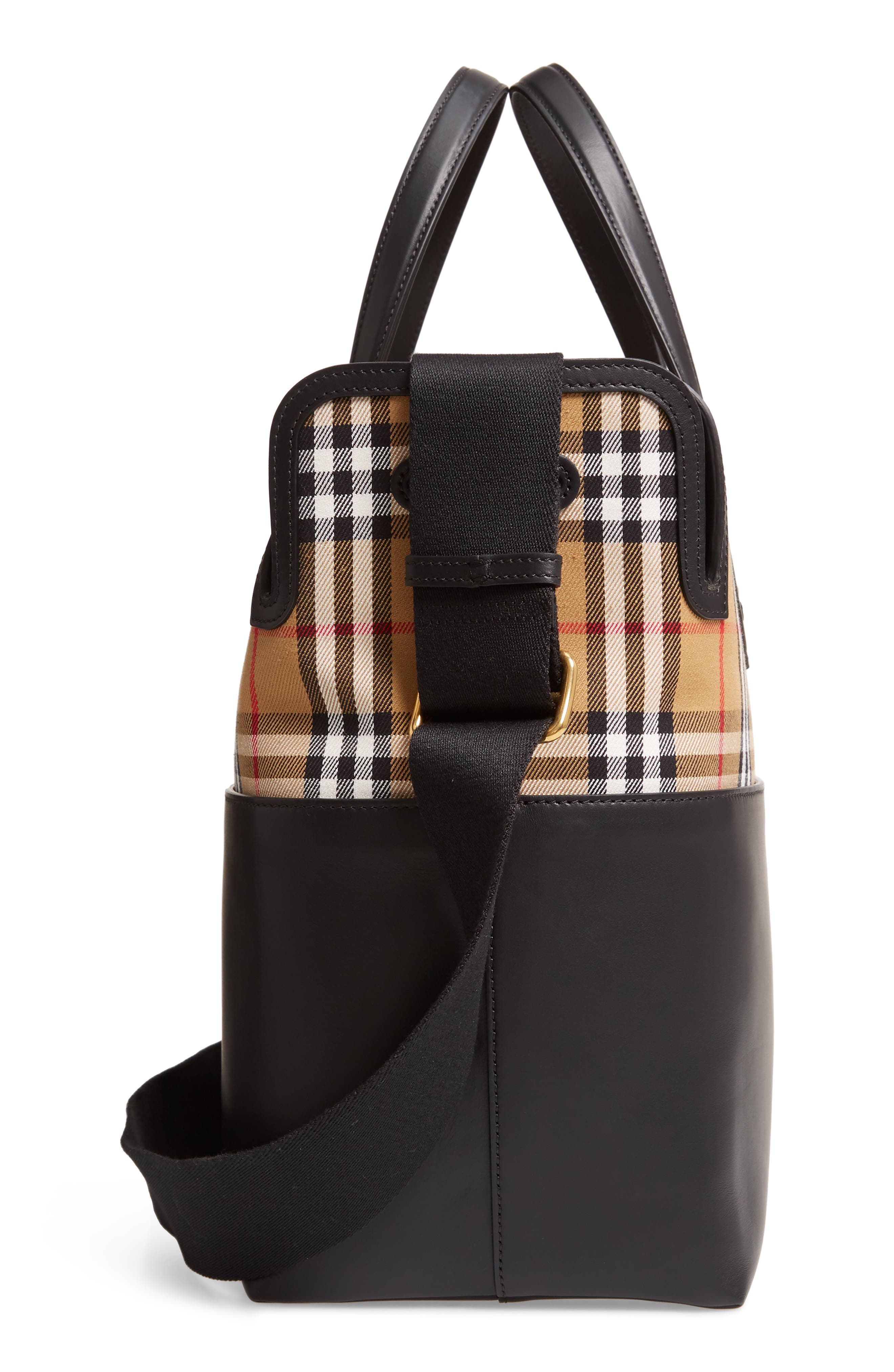Burberry Kingswood Vintage Check & Leather Diaper Tote, Alternate, color, 