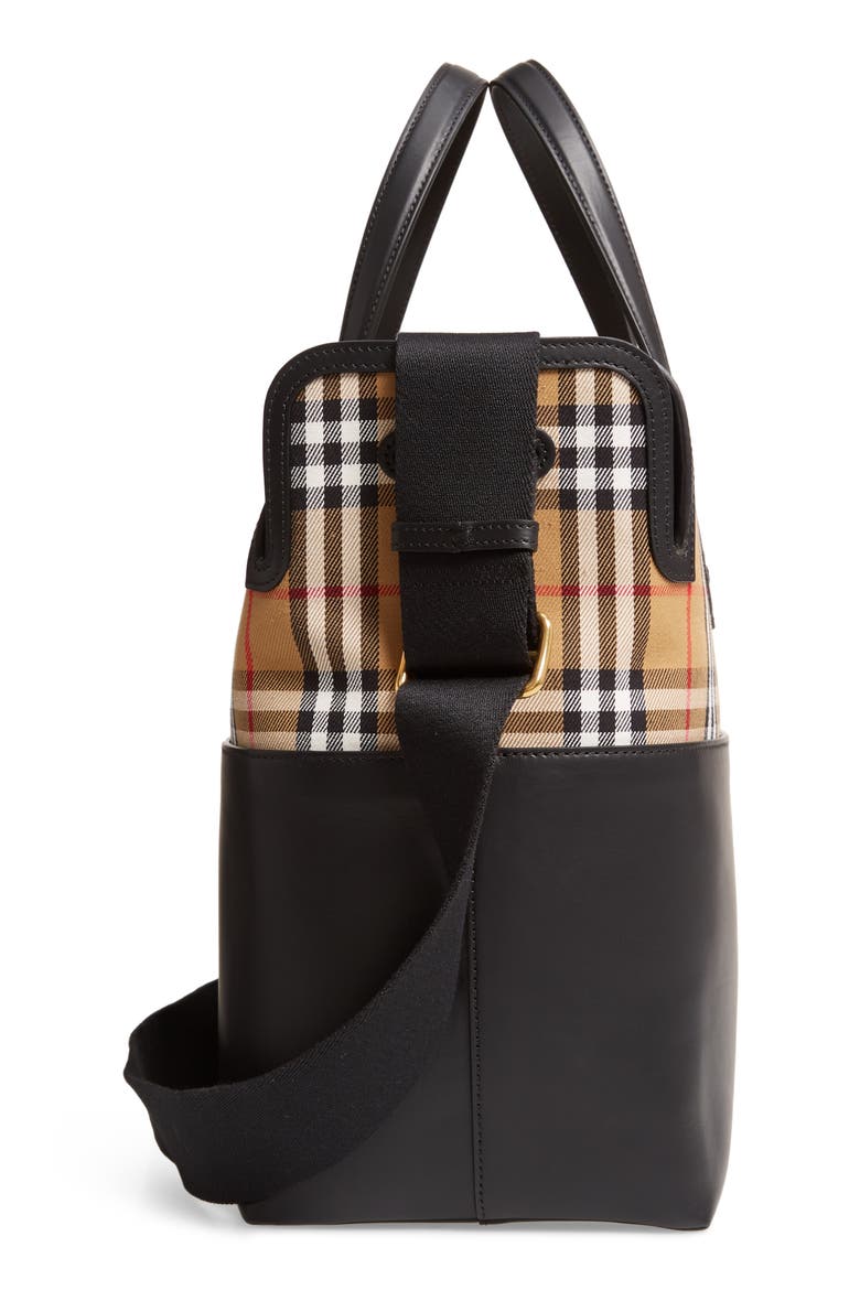 Kingswood Vintage Check & Leather Diaper Tote, Alternate, color, BLACK