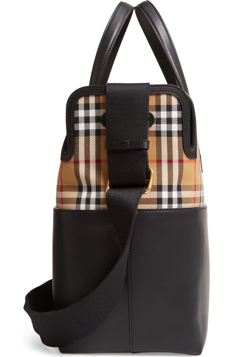 Burberry Kingswood Vintage Check & Leather Diaper Tote, Alternate, color,