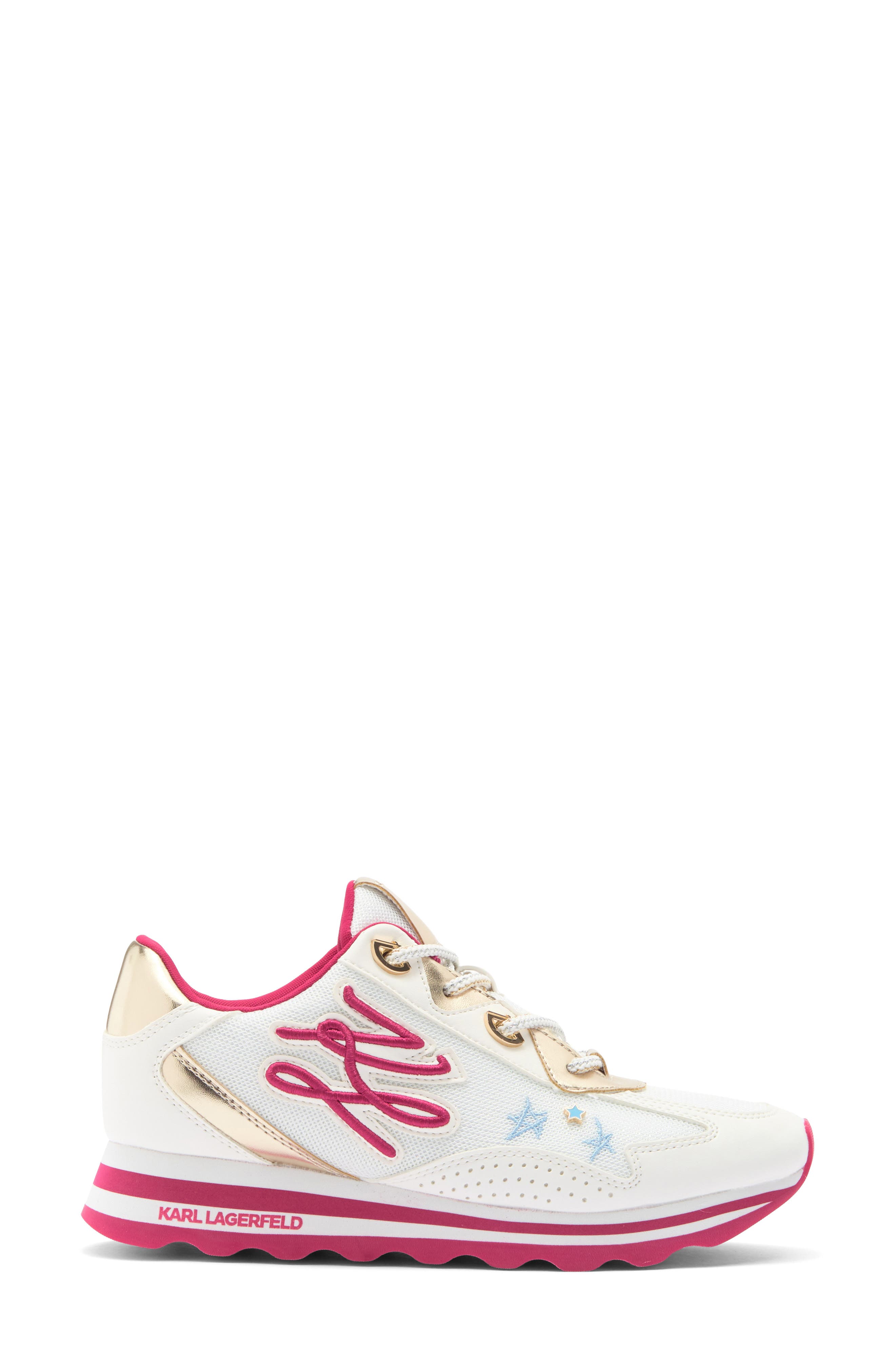 KARL LAGERFELD PARIS Masrina Sneaker, Alternate, color, Bright White/ Hot Pink