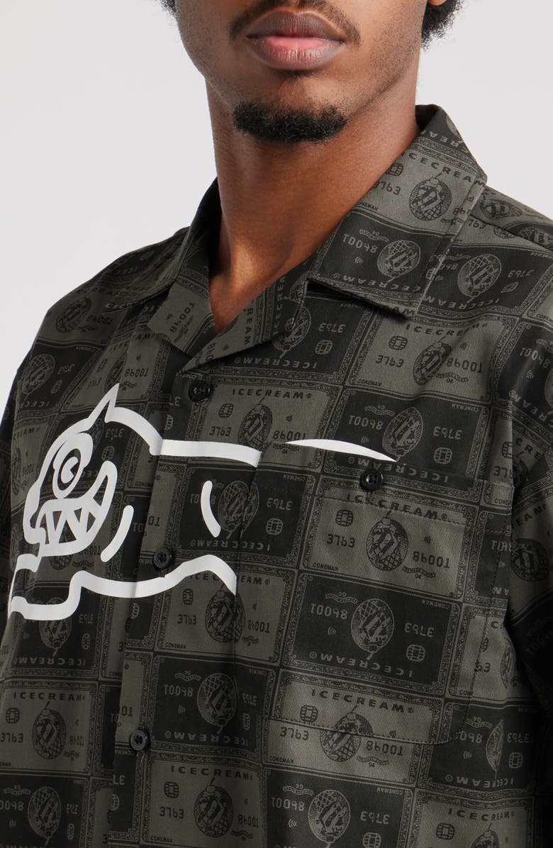 ICECREAM Black Card Graphic Camp Shirt, Alternate, color, Dark Gull Grey