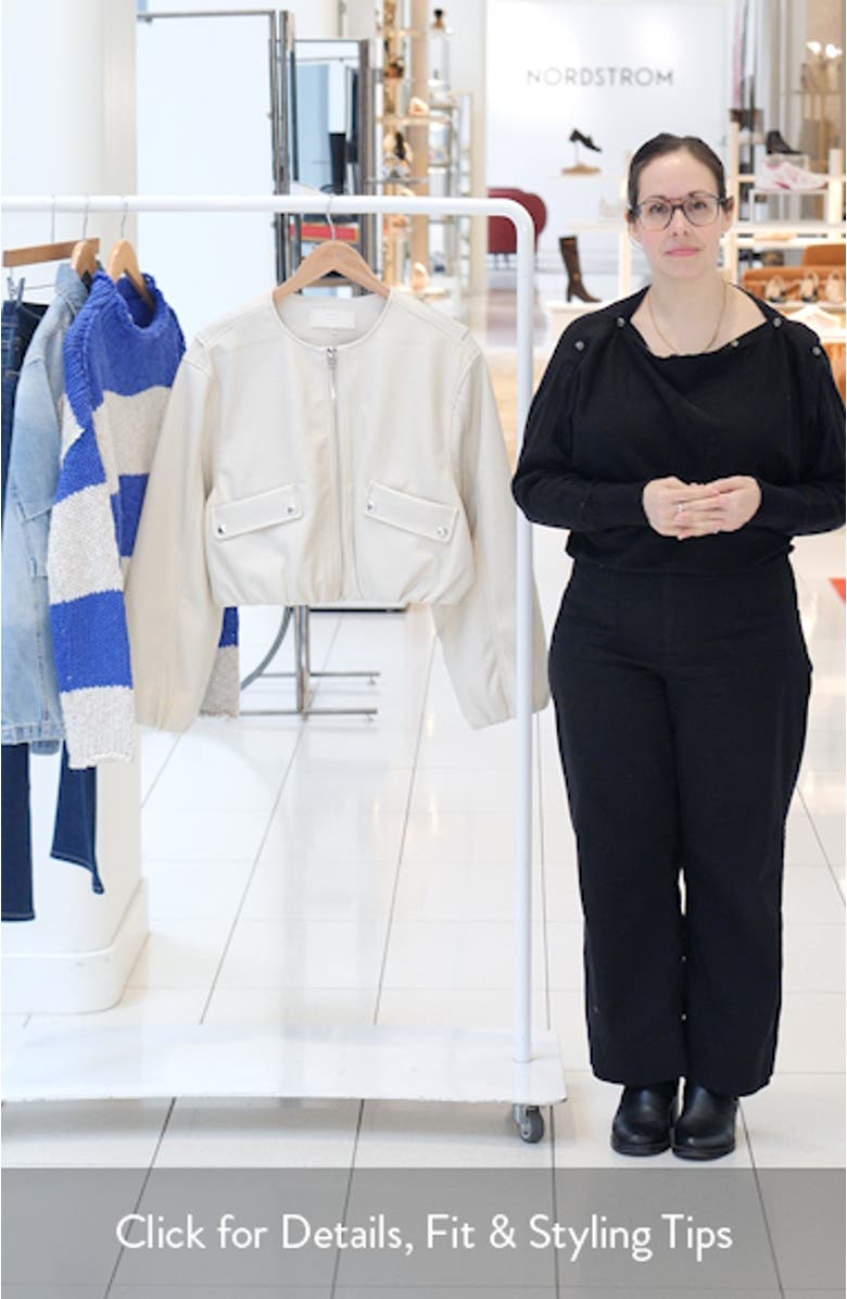 Faux Leather Coated Collarless Bomber Jacket, sales video thumbnail