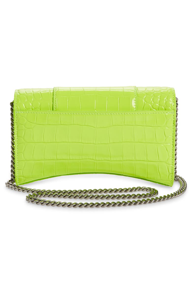 Balenciaga Hourglass Croc Embossed Leather Wallet on a Chain, Alternate, color, 