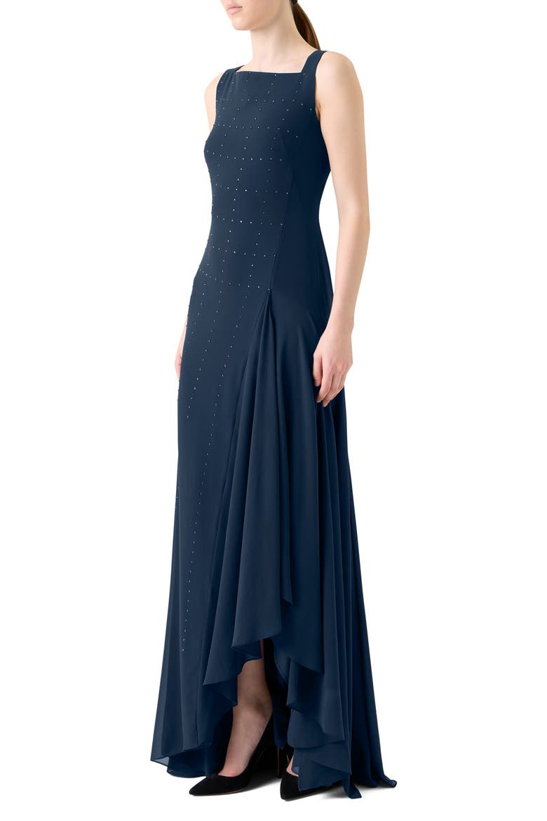 Stud Embellished Silk Gown, Alternate, color, NAVY