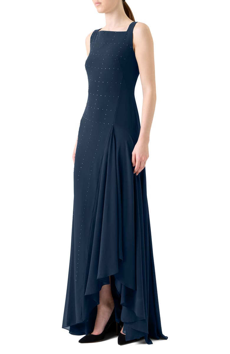 Akris Stud Embellished Silk Gown, Alternate, color, Navy