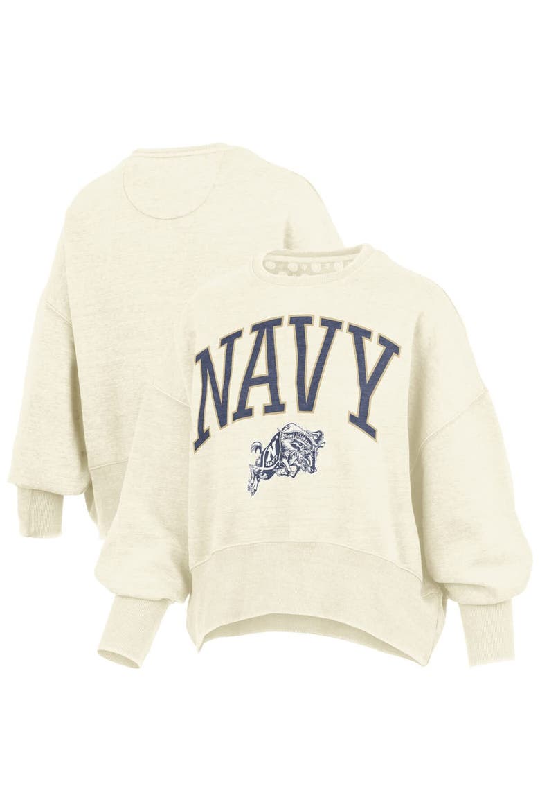 Women's Pressbox Natural Navy Midshipmen Oversized Waist-Length Crewneck Sweatshirt, Alternate, color, Natural