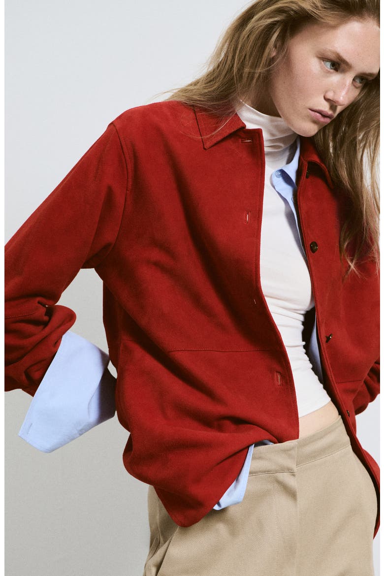 Oversized Suede Leather Shirt, Alternate, color, RED
