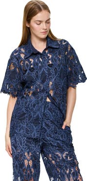 Gottex Guipure Lace Short Sleeve Button Down Shirt Cover-Up