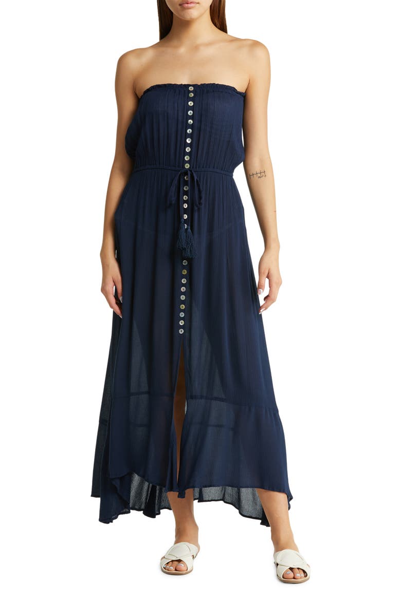 Strapless Maxi Cover-Up Dress, Main, color, NAVY