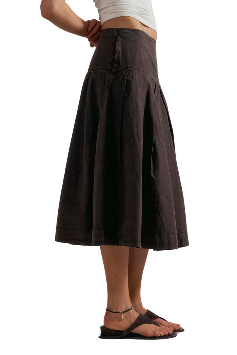 Skipper Pleated Cotton Midi Skirt, Alternate, color, DOUBLE ESPRESSO
