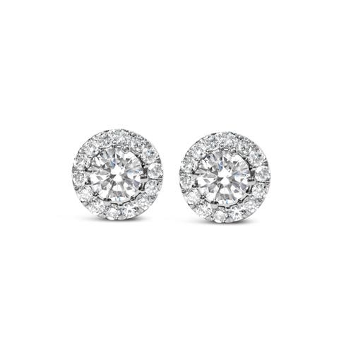 14K White Gold 3.0 Cttw Lab-Grown Diamond Hidden Halo Stud Earrings