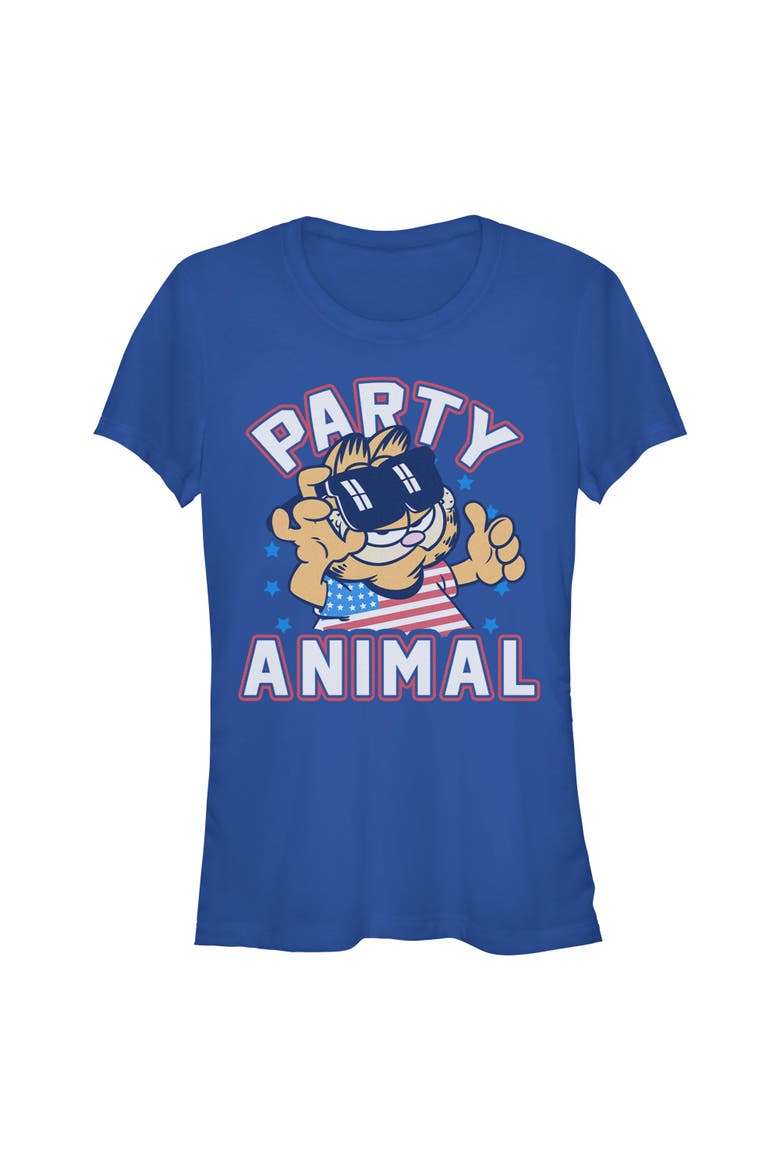 Junior's Cat Party Animal Short Sleeve Graphic T-Shirt, Main, color, Royal Blue