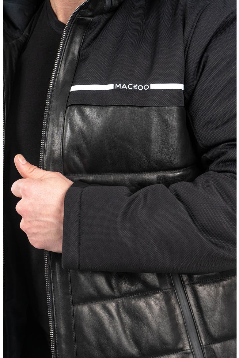 Mixed Media Leather Quilted Bomber Jacket, Alternate, color, BLACK