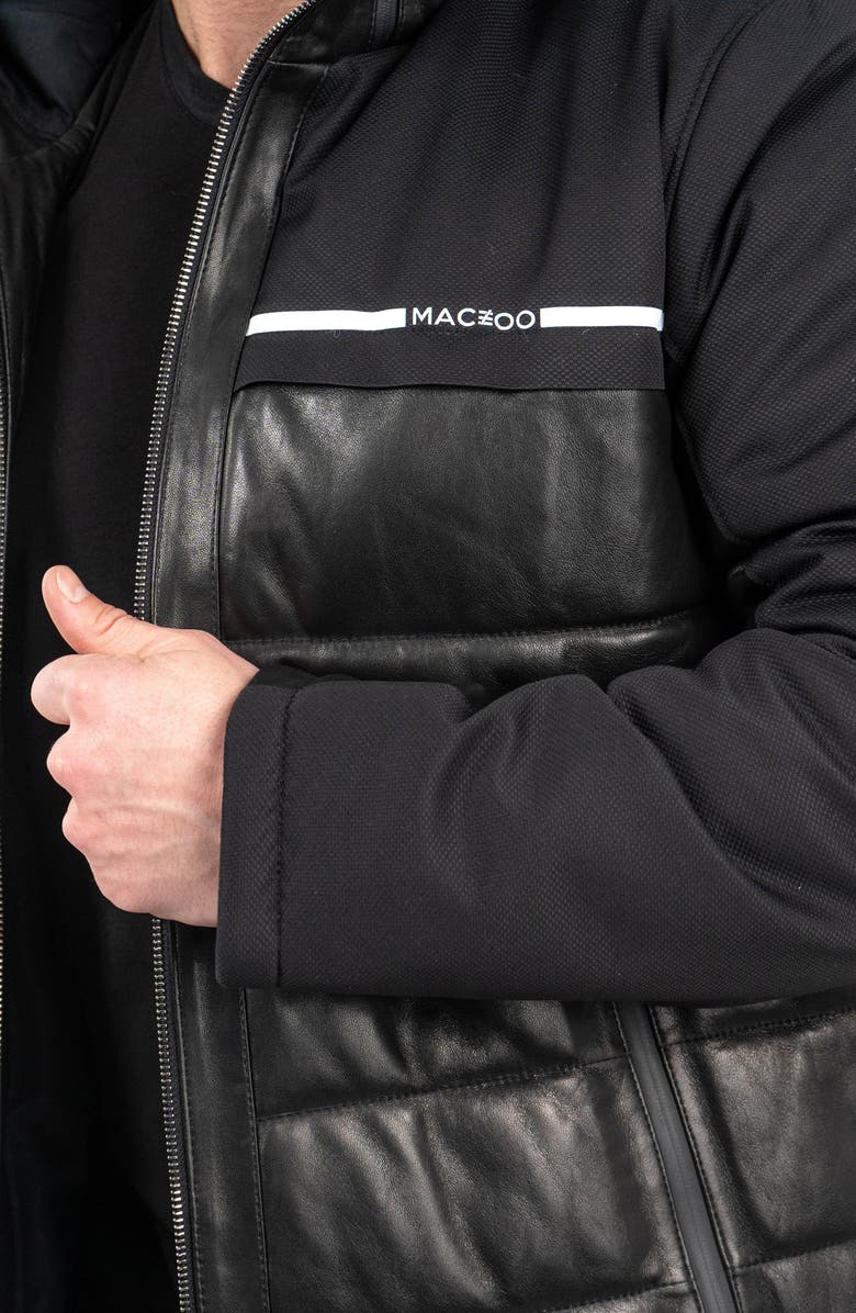 Maceoo Mixed Media Leather Quilted Bomber Jacket, Alternate, color, Black