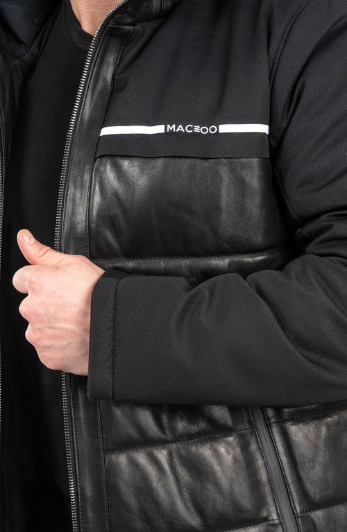 Maceoo Mixed Media Leather Quilted Bomber Jacket In Black