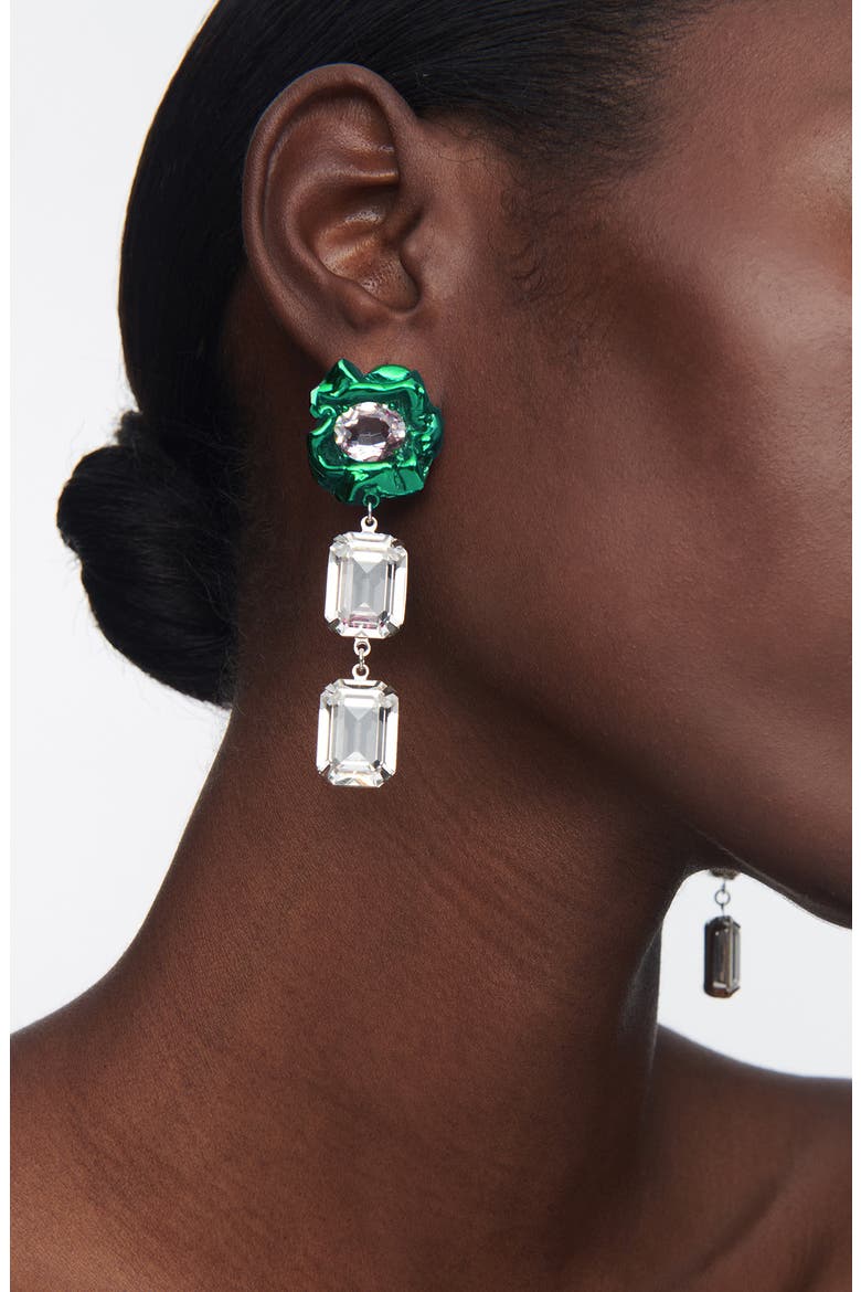 Ada Floral Crystal Drop Earrings, Alternate, color, EMERALD