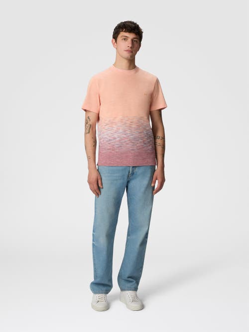 Missoni Crewneck T-shirt In Slub Cotton And Linen With Zigzag Embroidery In Orange & Red