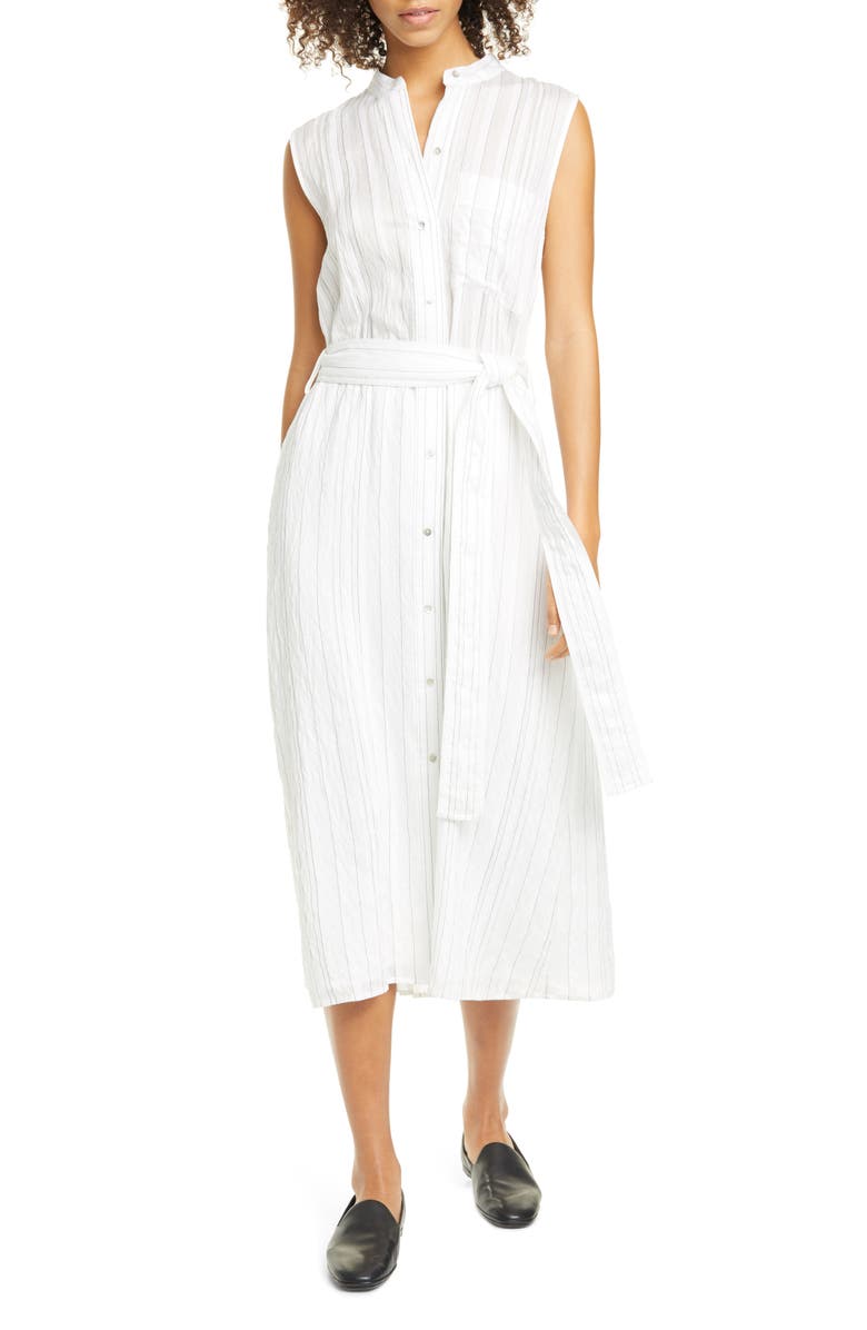 Vince Stripe Drapey Sleeveless Shirtdress, Main, color, 